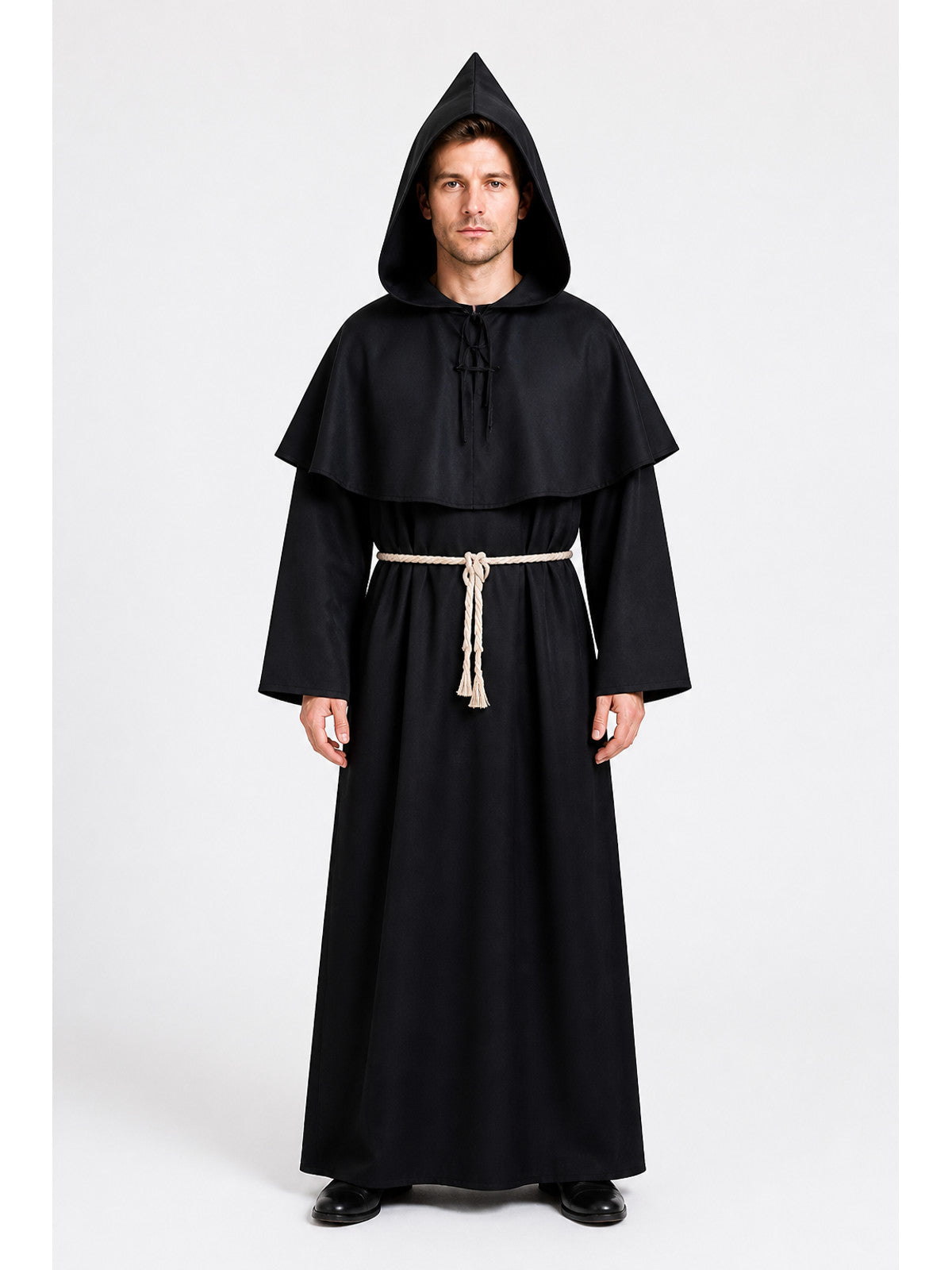 Black Robe with Pointed Hood and Belt for Cosplay main product view