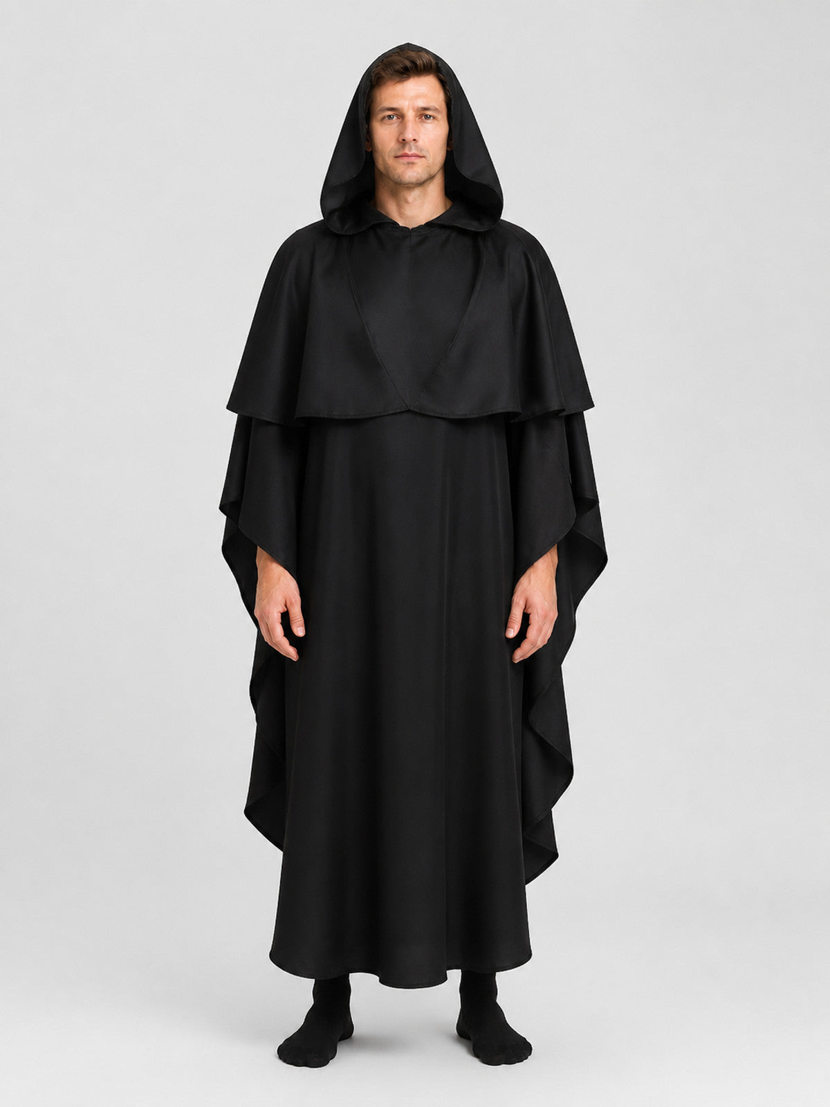 Medieval Long Hooded Cloak for Cosplay on-model view