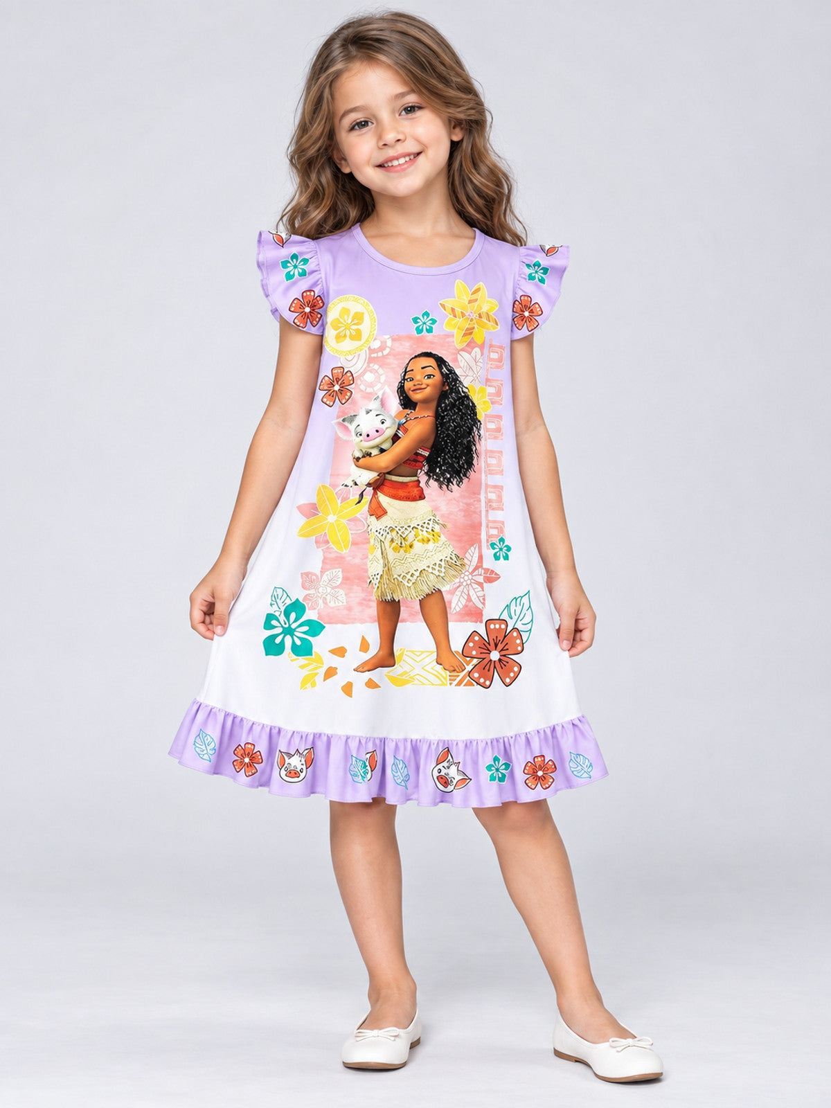 Light purple children's dress with floral print
