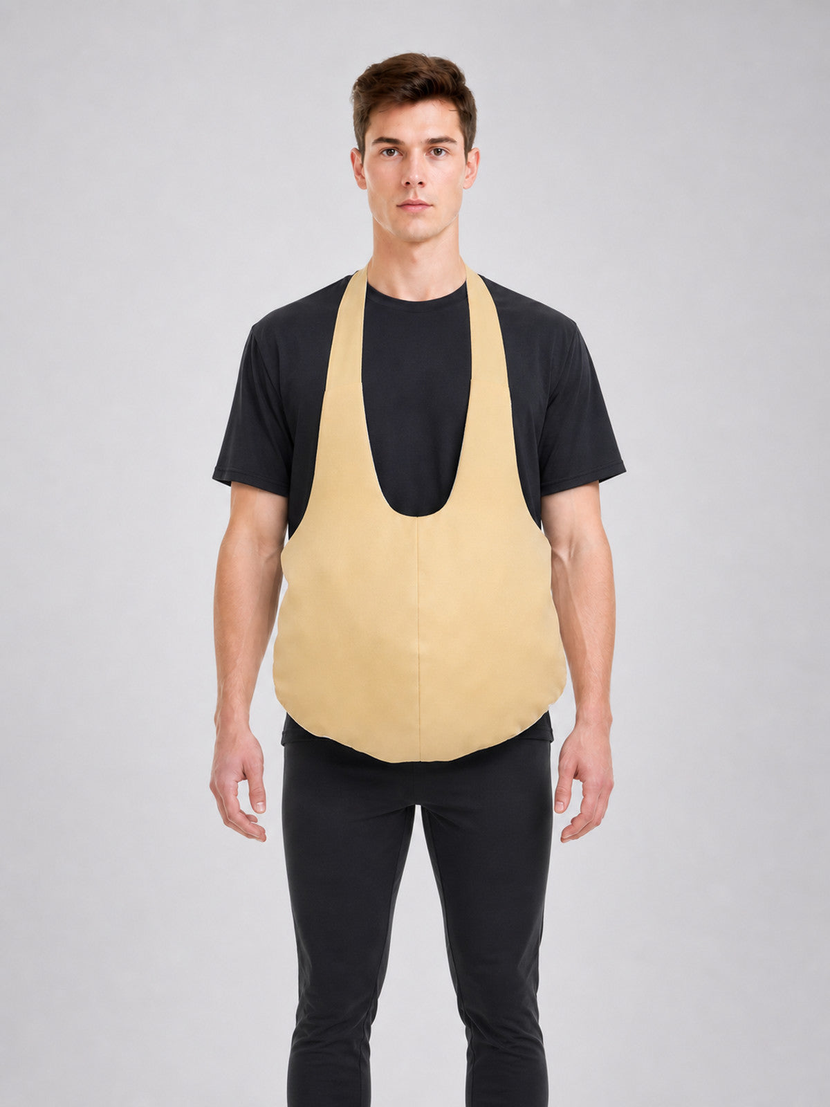 The fake belly is designed as a costume accessory with a large, rounded shape.