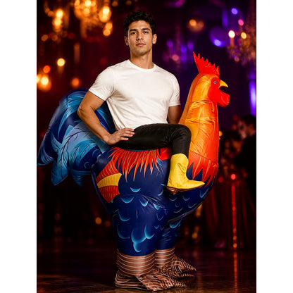 Large Inflatable Rooster Pool Float with Ride-On Seat for Adults and Kids on-model view