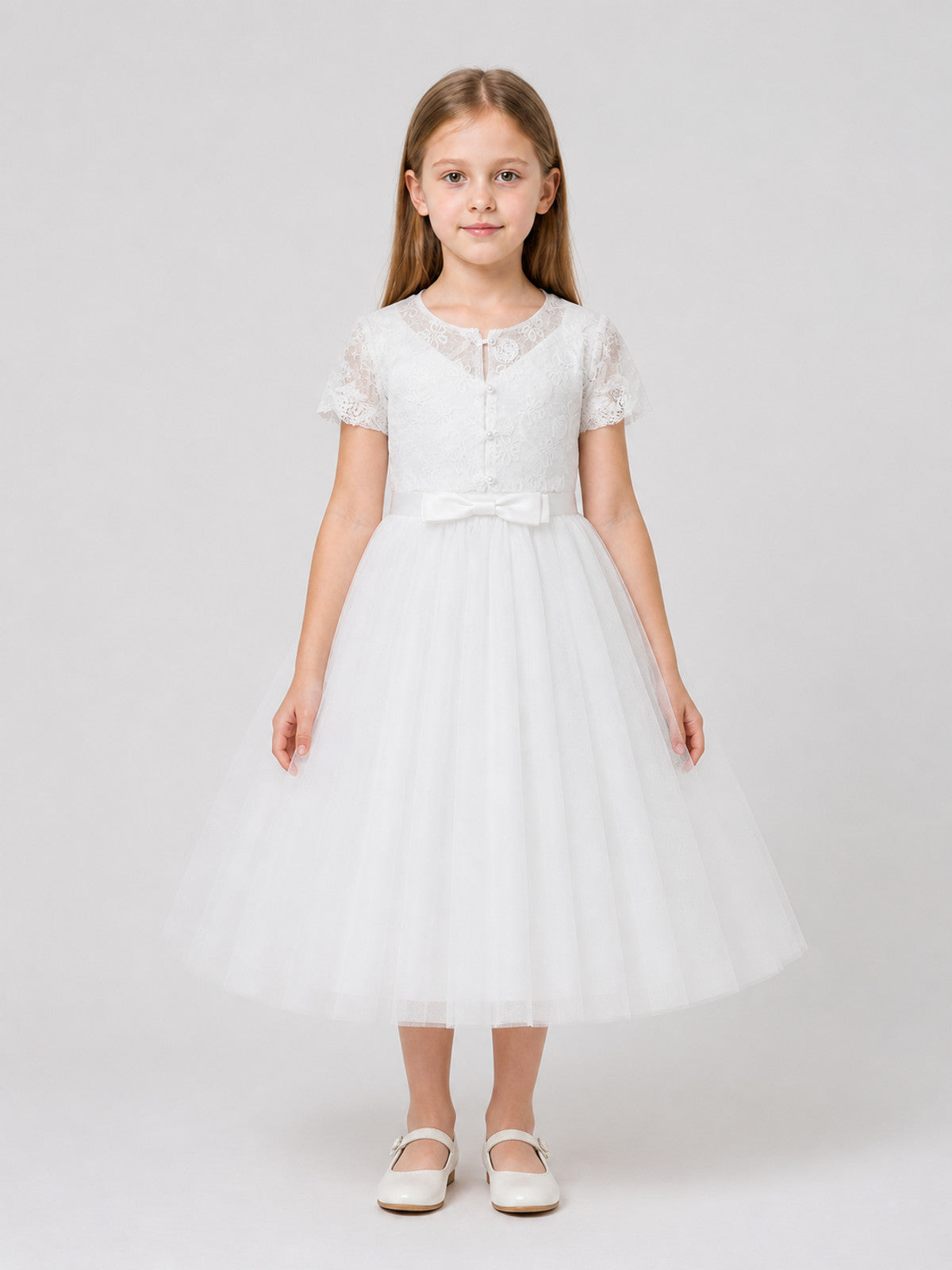 Princess Dress with Lace Embroidery for Flower Girls on-model view