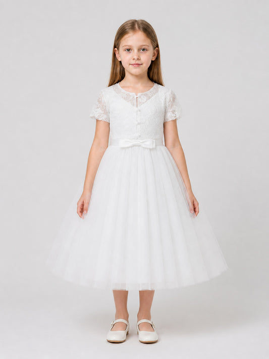 Princess Dress with Lace Embroidery for Flower Girls on-model view