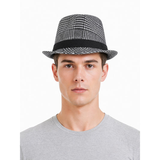 Carnival Hat in Gray and Black Plaid