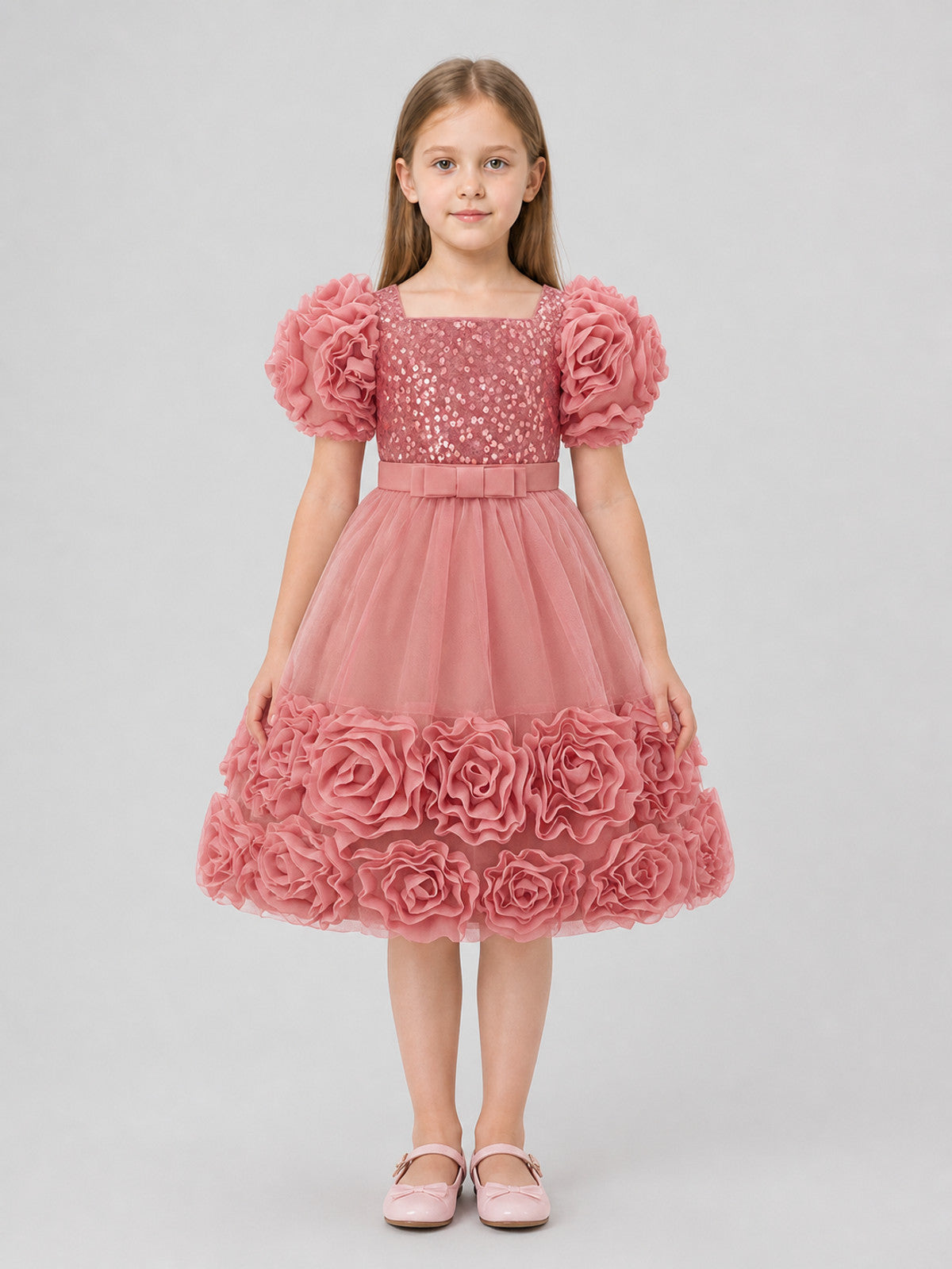 Festive Sequin Dress with Full Skirt and Bow