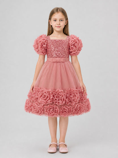 Festive Sequin Dress with Full Skirt and Bow
