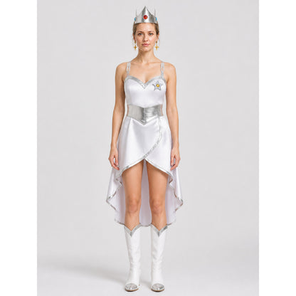 Costume accessory set: crown, brooch, and earrings on-model view