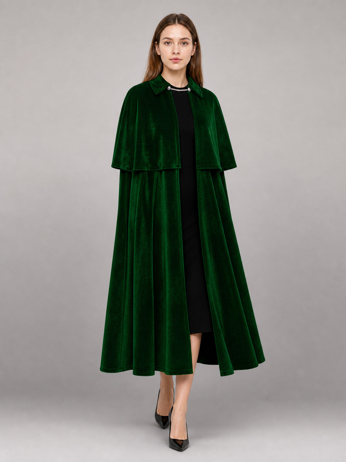 Long Green Carnival Cape with Collar front view
