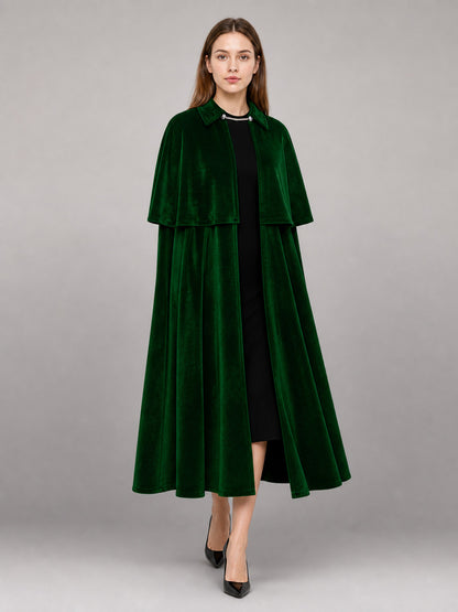 Long Green Carnival Cape with Collar front view