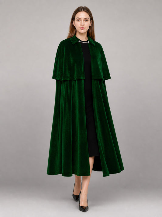 Long Green Carnival Cape with Collar front view