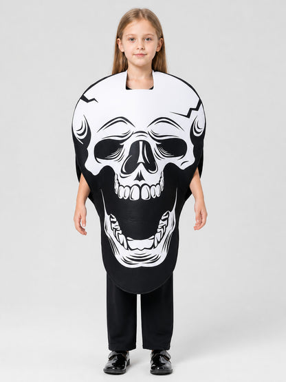Children's Skeleton Costume for Cosplay, Black-and-White Cape on-model view