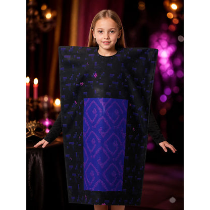 Children's Nether Portal Costume Jumpsuit, Purple Pixel Block Halloween Outfit on-model view