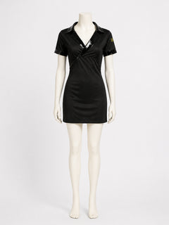 Women's V-Neck Police Costume Dress, Black Short Halloween Outfit with Belt