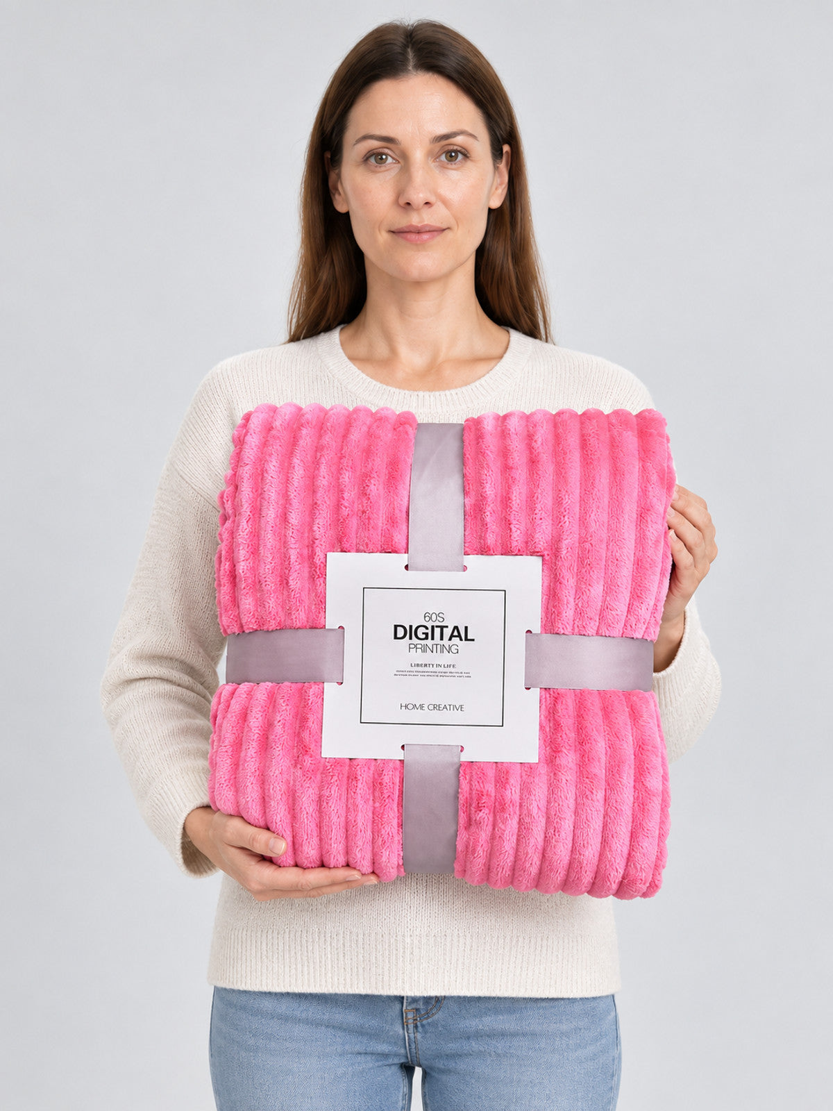 Bright Pink Soft Flannel Blanket with Raised Stripes