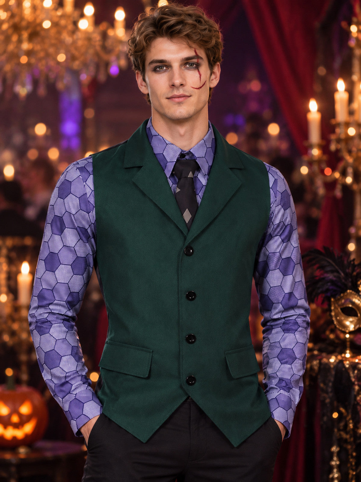 Cosplay costume with vest, shirt, and tie
