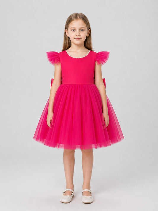 Full Tutu Dress for Girls with Pearls and Bows on-model view