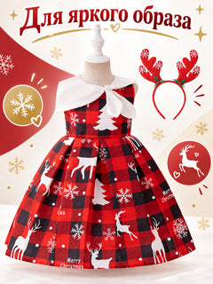 Children's Holiday Dress with Reindeer Antler Headband