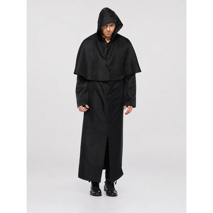Black hooded cloak for cosplay and Halloween on-model view