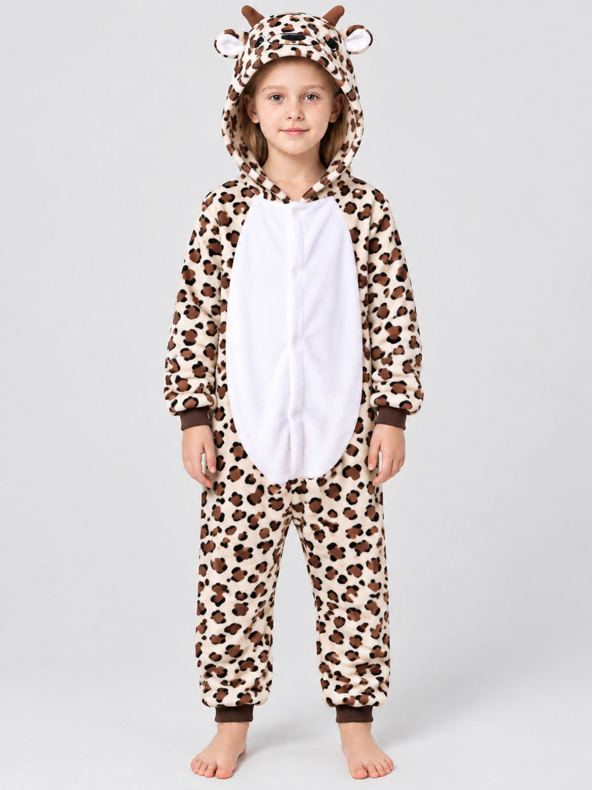 Flannel Hooded Pajama Jumpsuit with Ears and Horns
