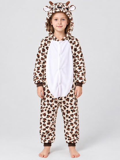 Flannel Hooded Pajama Jumpsuit with Ears and Horns