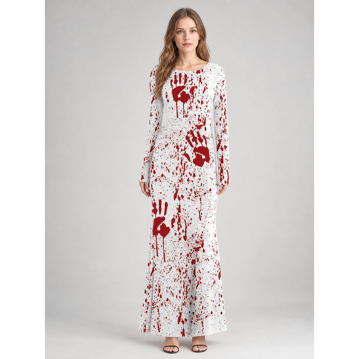 Masquerade dress in horror style with bloody print on-model view