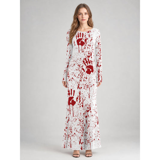 Masquerade dress in horror style with bloody print