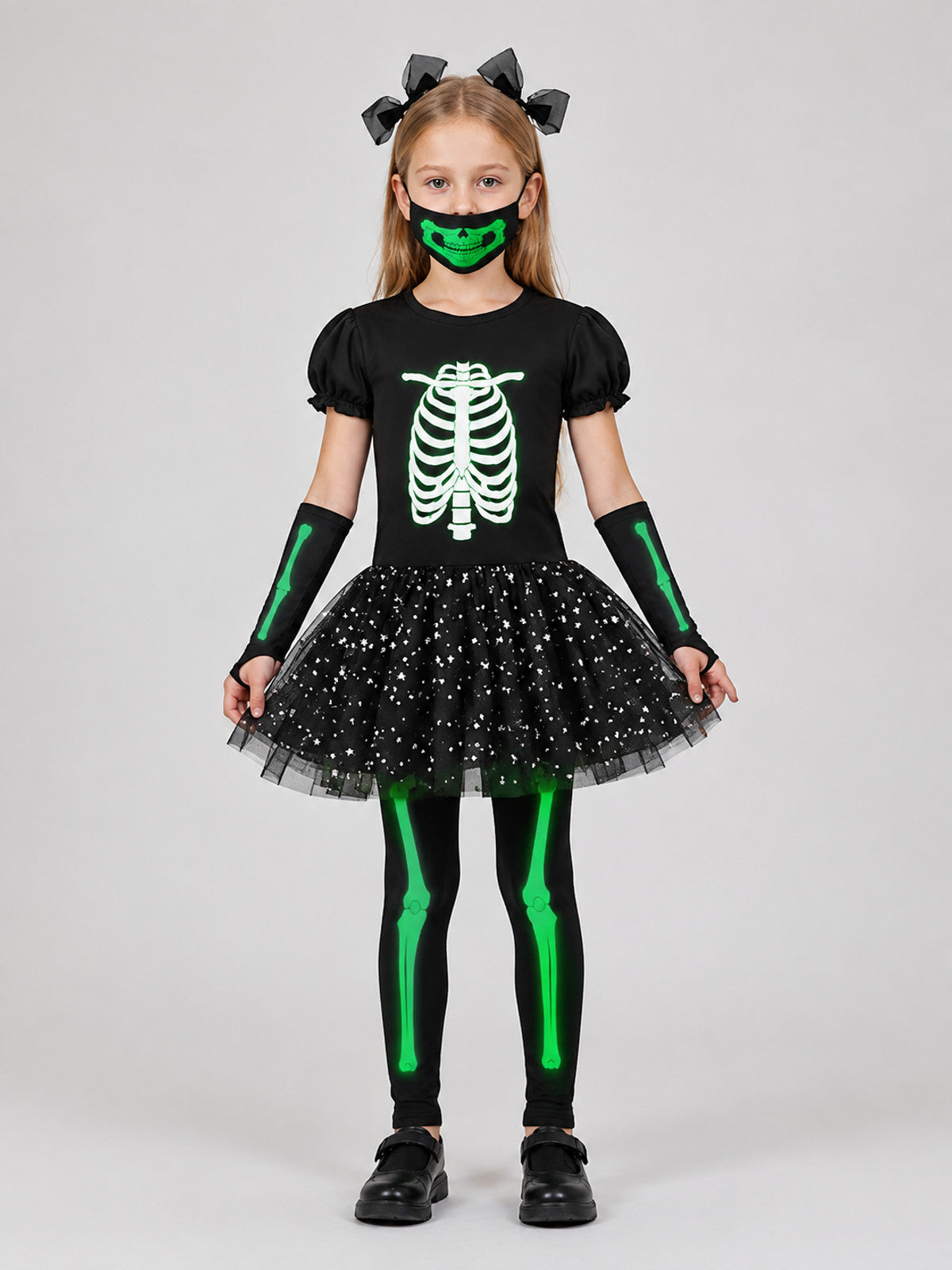 Children's Carnival Costume with Mask and Tutu Skirt on-model view