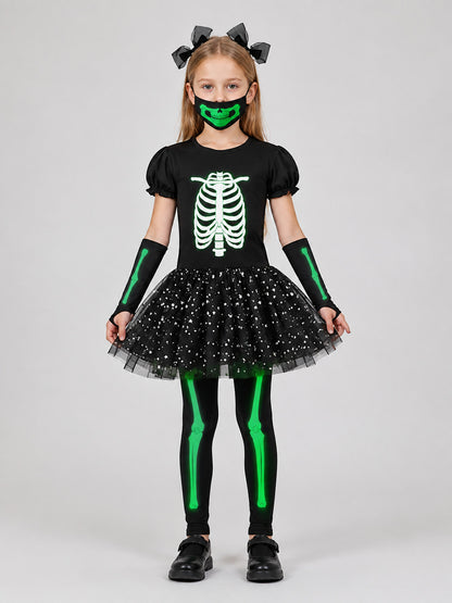 Children's Carnival Costume with Mask and Tutu Skirt on-model view
