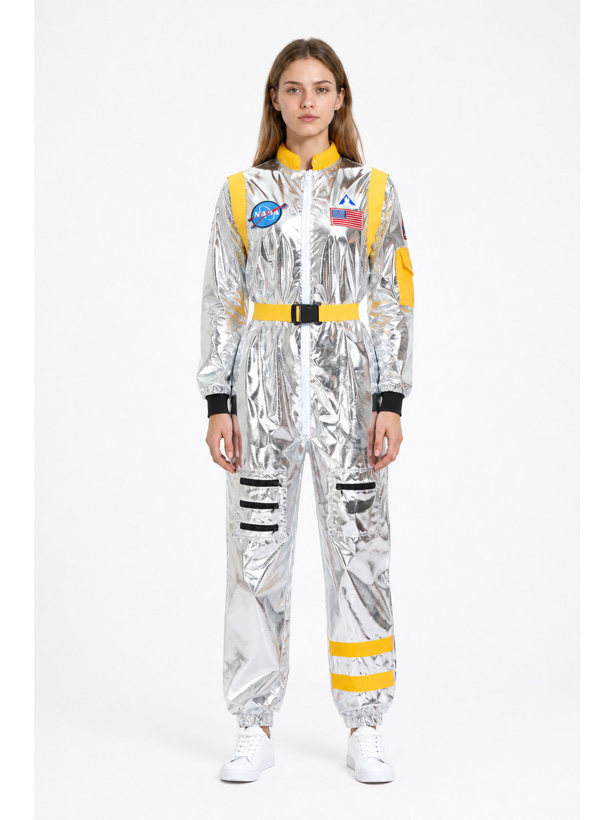 Silver Space Jumpsuit with Zippered Pockets main product view