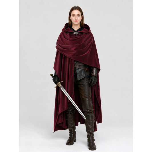 Burgundy Carnival Cloak with a Full Hood