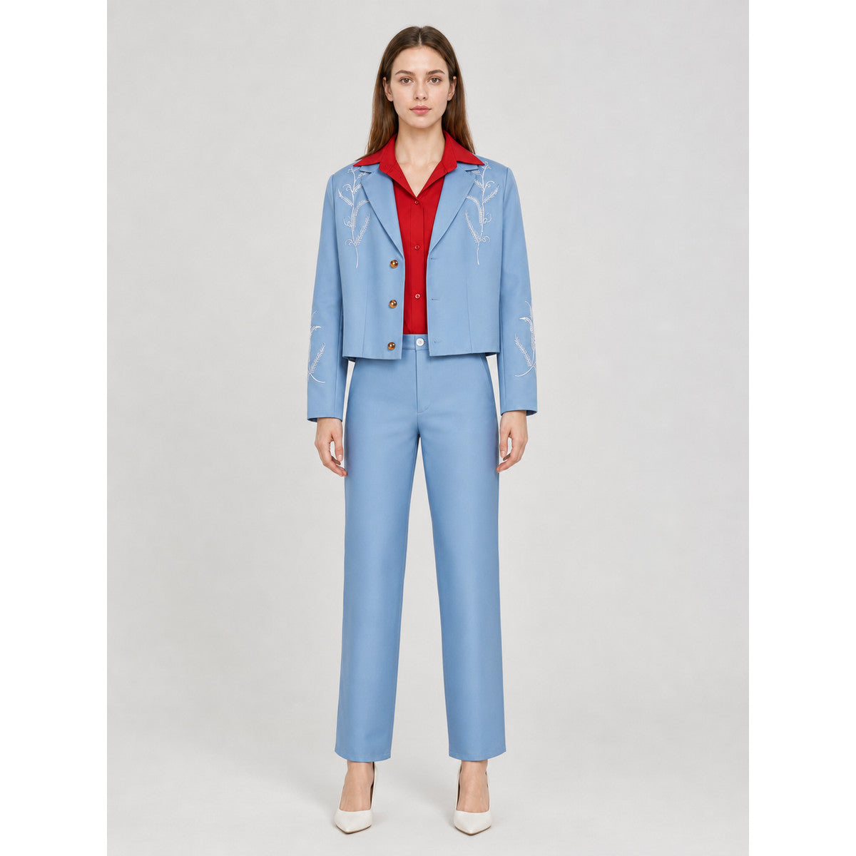 Bruno Three-Piece Suit: Light Blue Blazer, Shirt, and Pants