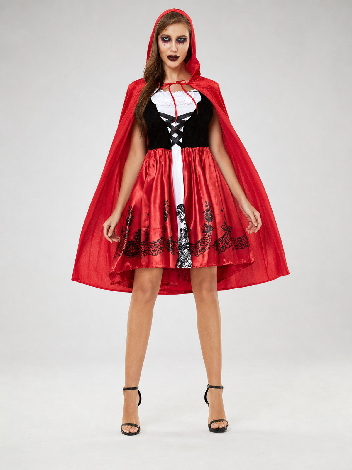 Little Red Riding Hood Costume: Hooded Dress and Cape front view
