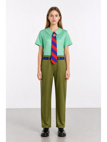 Cosplay Character Jumpsuit with Tie and Belt