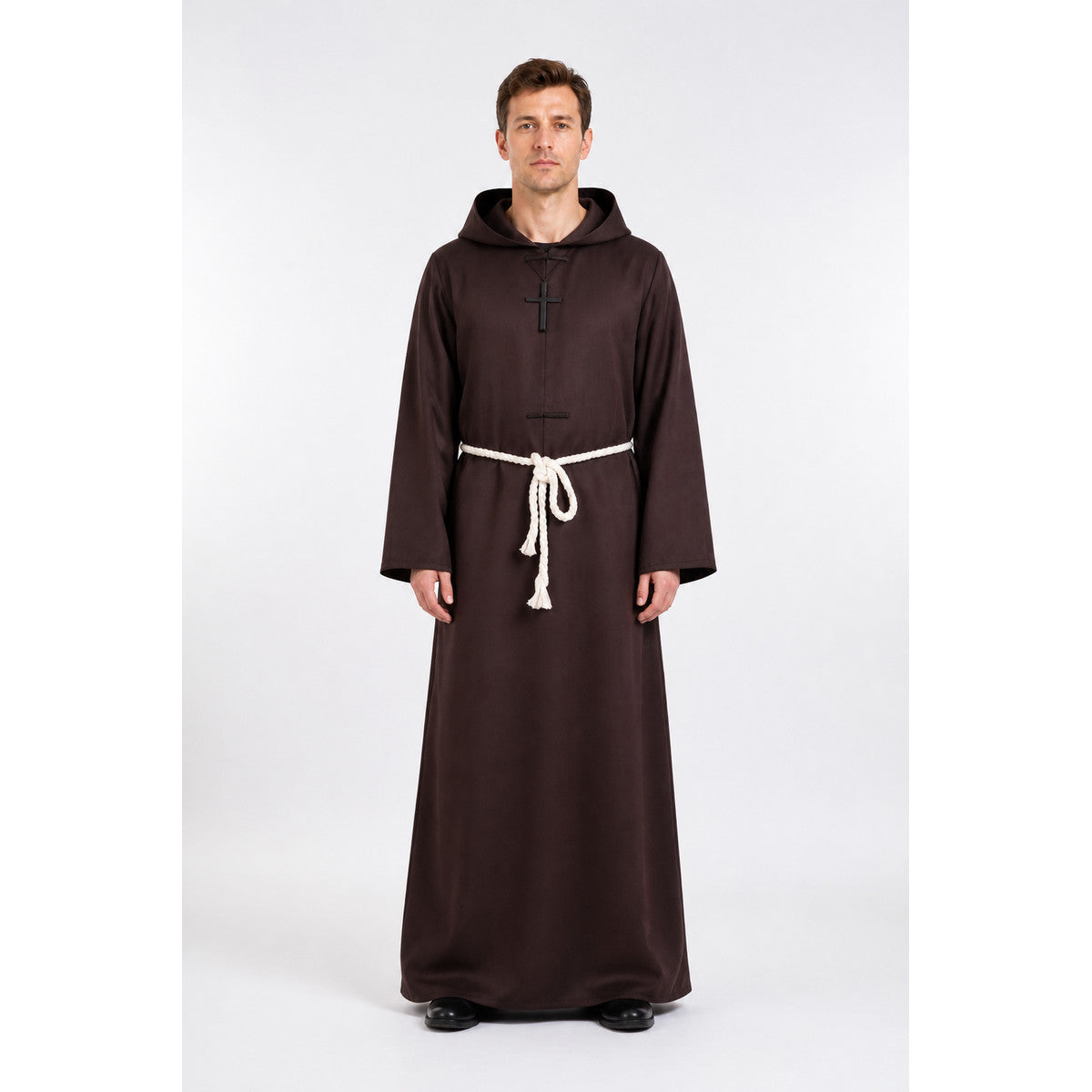 Brown Monk Robe with a Pointed Hood and Cross