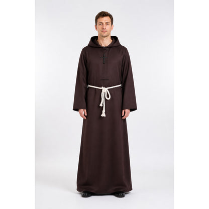 Brown Monk Robe with a Pointed Hood and Cross