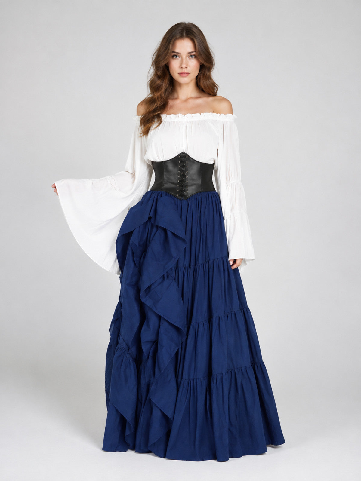 Medieval Maxi Dress with Tiered Skirt on-model view