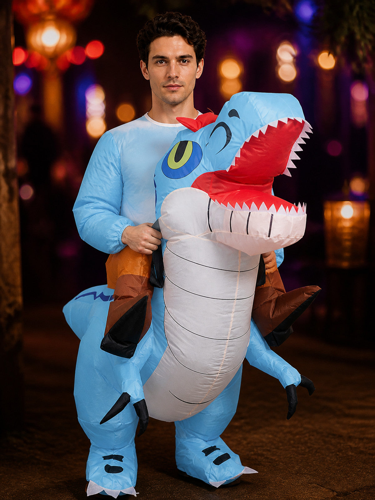 Inflatable Dinosaur Jumpsuit Costume, Full-Body Halloween Performance Outfit on-model view