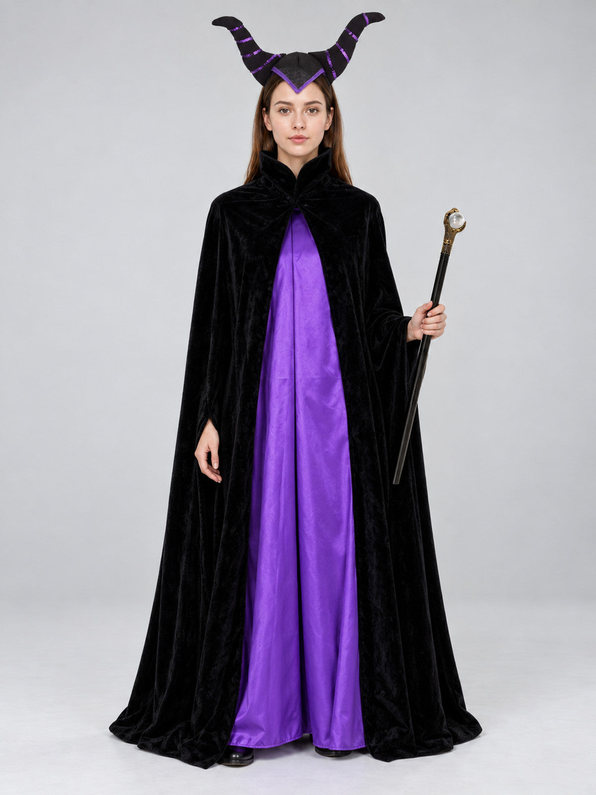 Carnival Costume with Cape and Horned Headband on-model view