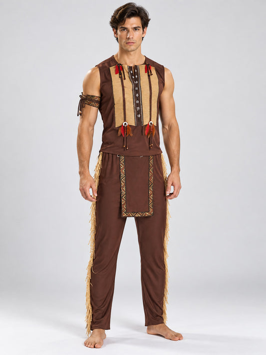 Indian Costume: Patterned Top, Fringed Pants, Armband