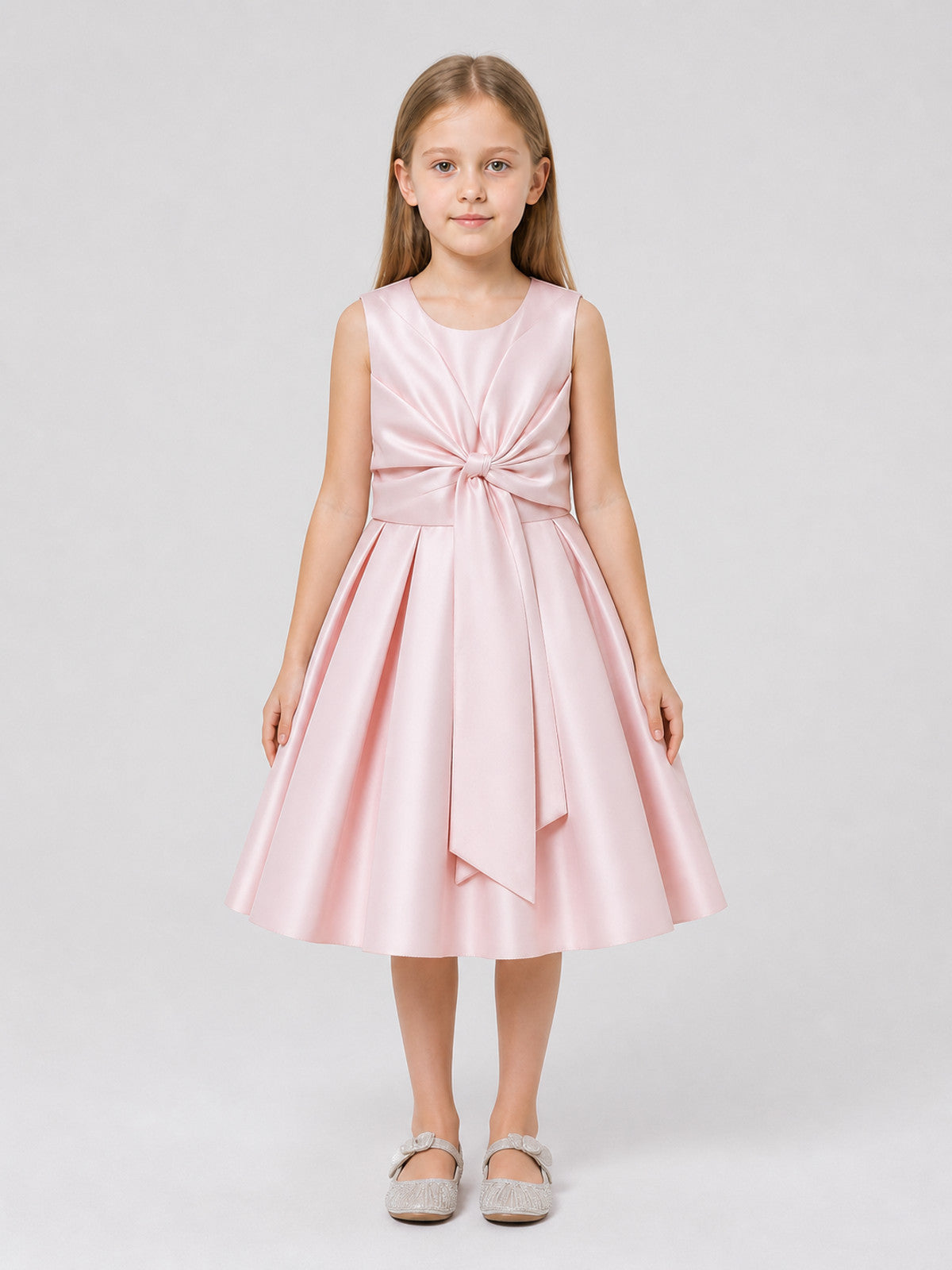 Girls’ Party Midi Dress with Full Skirt and Bow on-model view