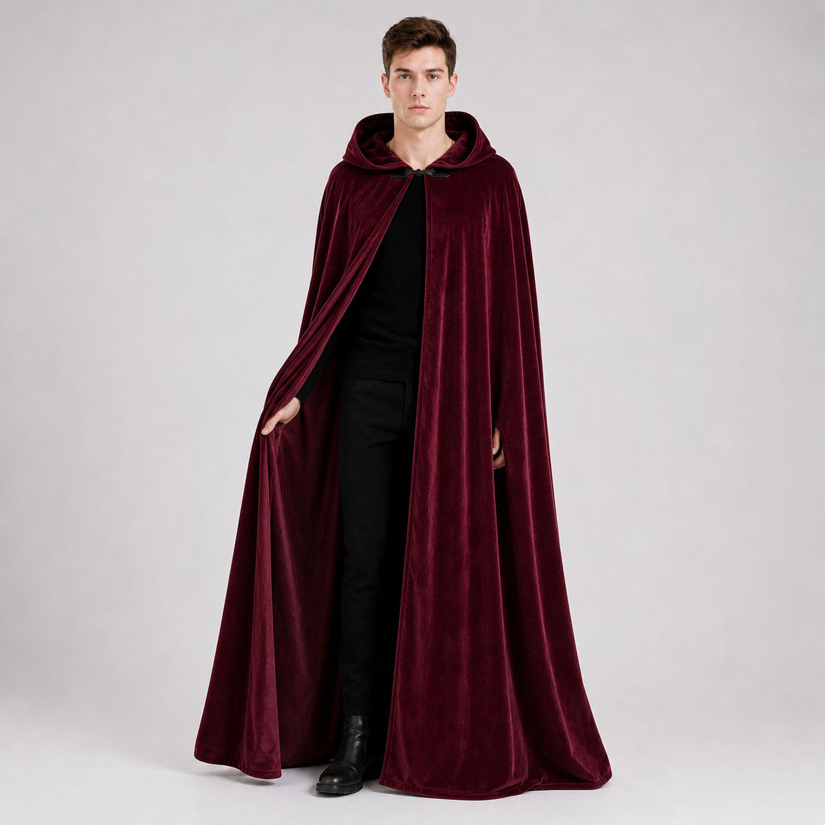 Burgundy Long Carnival Cloak with Hood
