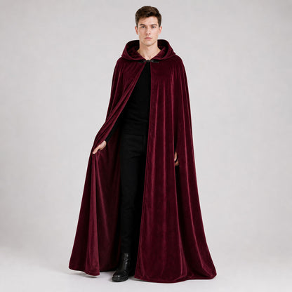 Burgundy Long Carnival Cloak with Hood