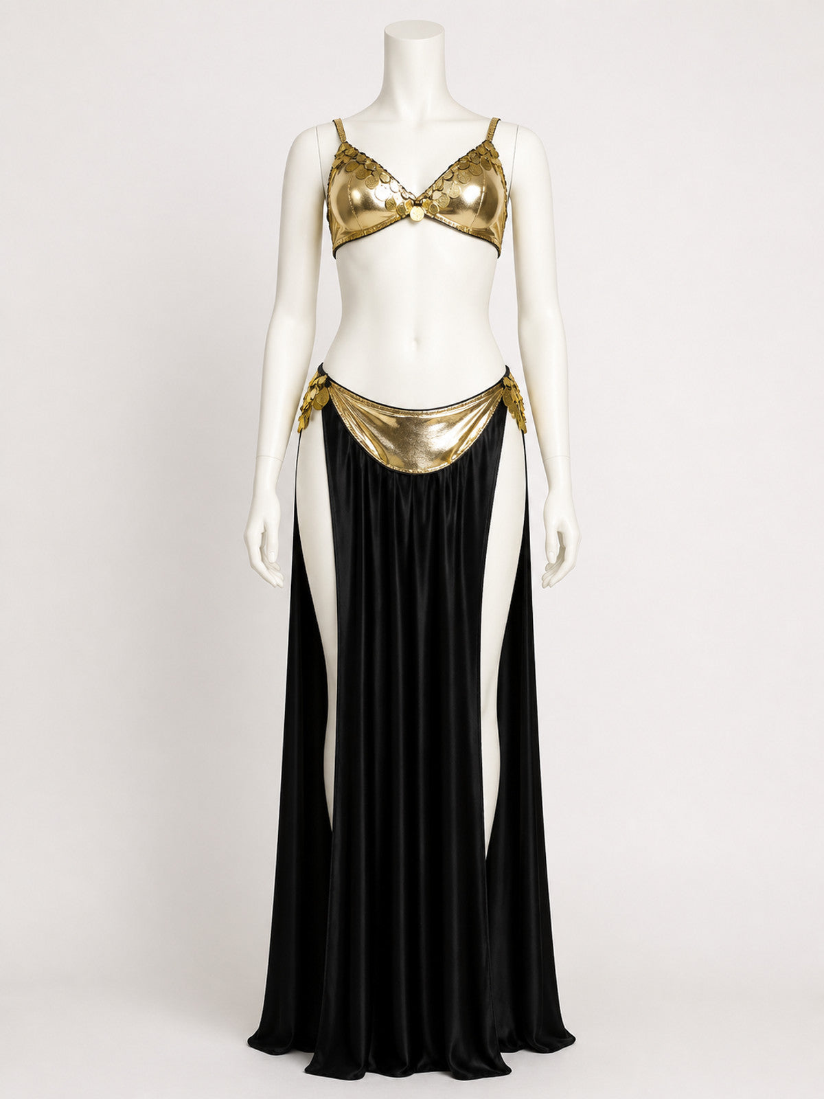 Adult Egyptian Queen Two-Piece Halloween Costume, Gold-Decorated Top and on-model view