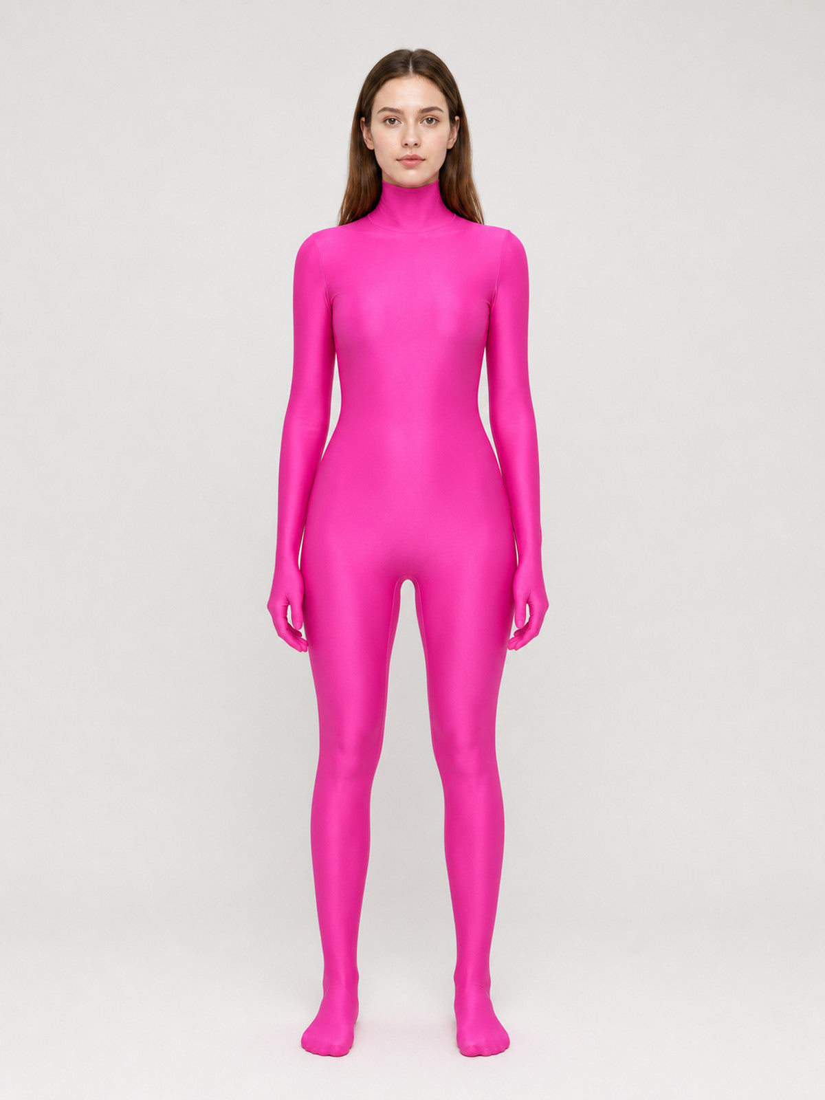 Pink Hooded Morph Costume for Performances front view