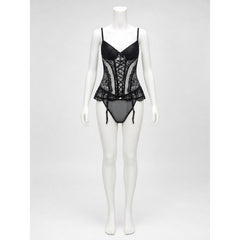 Erotic Bodysuit with Lace Pattern and Garters