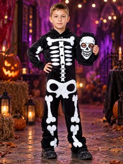 Kids' Skeleton Costume with Mask and Hood
