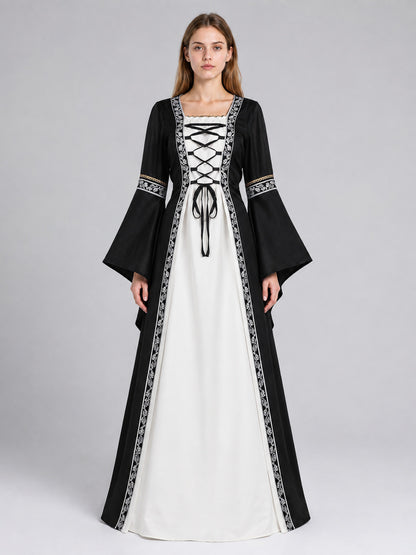 Black Medieval Dress with White Panel on-model view