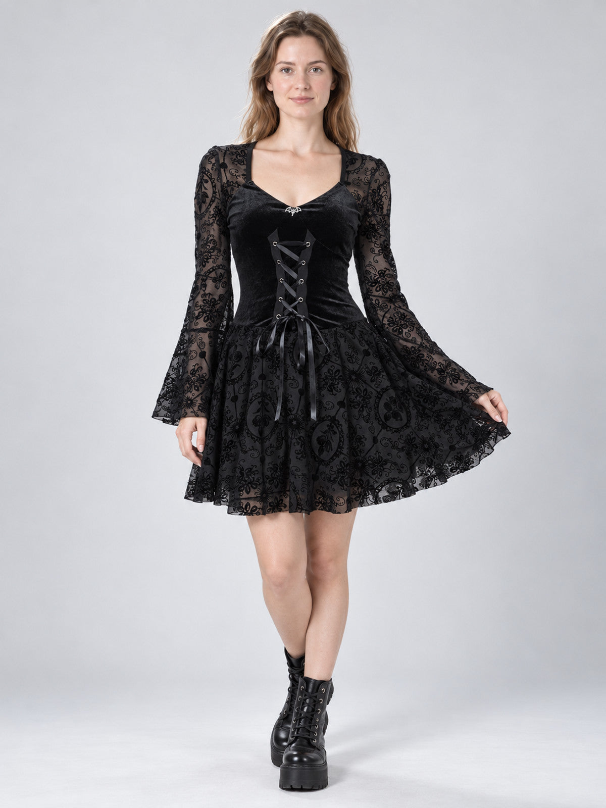 Gothic dress with lace sleeves and lacing