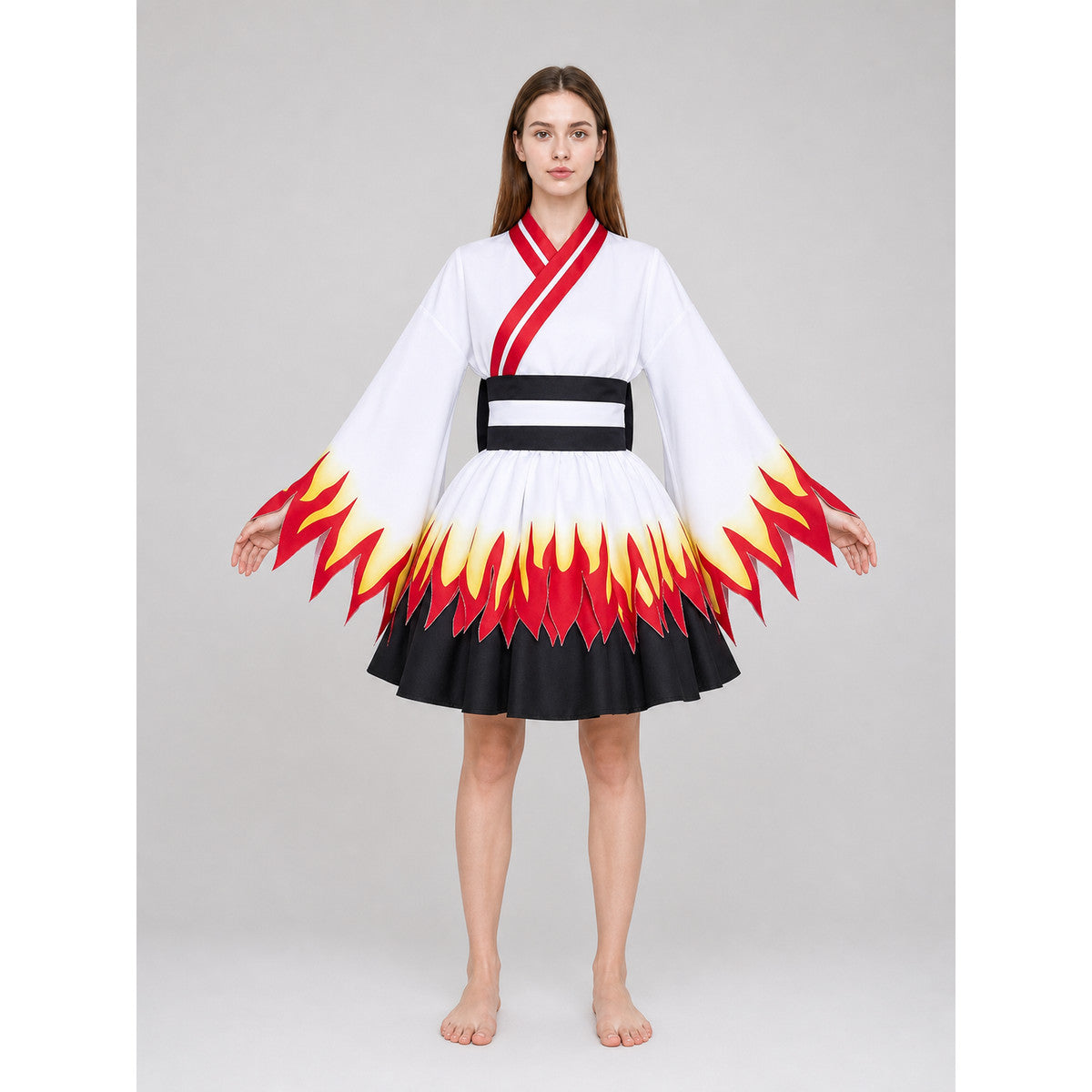 Kimono-Style Cosplay Dress with a Flame Pattern