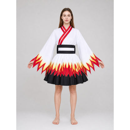 Kimono-Style Cosplay Dress with a Flame Pattern